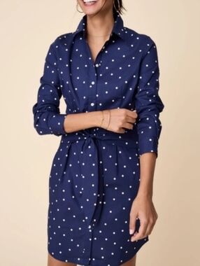 UNTUCKit For Her Cotton Madeleine Shirt Dress Navy Polka Dot Size 6